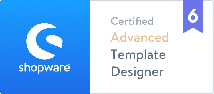 Shopware 6 Certified Advanced Template Designer badge Shopware 6 Certified Advanced Template Designer badge